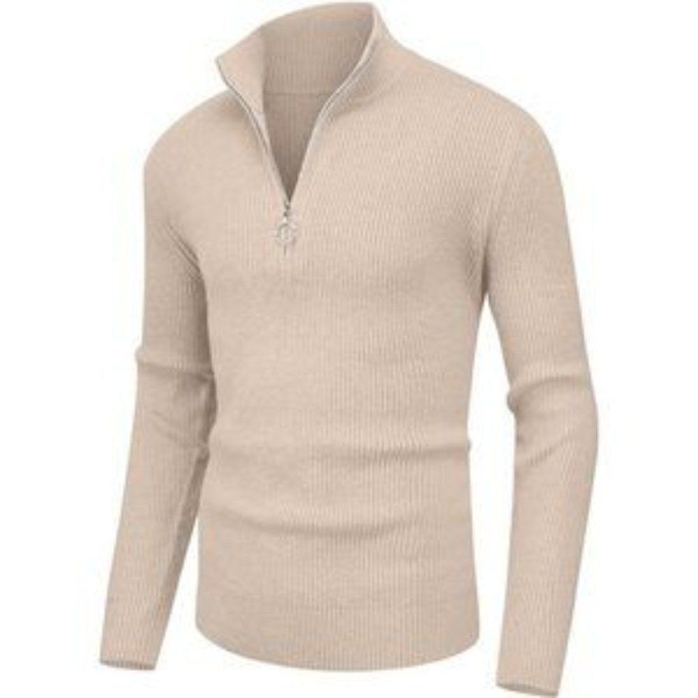 New Men's Soft Sweaters Ribbed Turtleneck Beige​